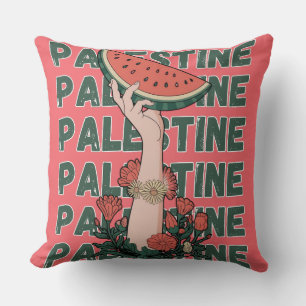 Wassermelone, Blume und Palestintext Wiederholen Kissen