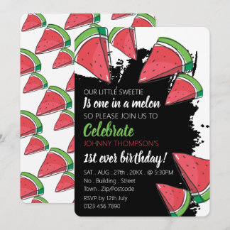 Wassermelone Design, eins in einem Melon, 1. Gebur Einladung