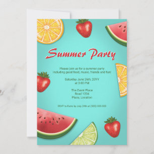 Wassermelone Erdbeere Limette Früchte Sommerparty Einladung