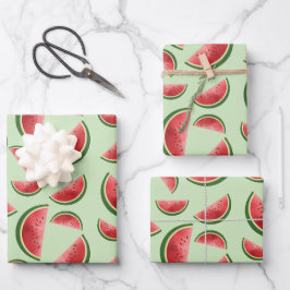 Wassermelone-Fruchtmuster auf grünem Grund Geschenkpapier Set