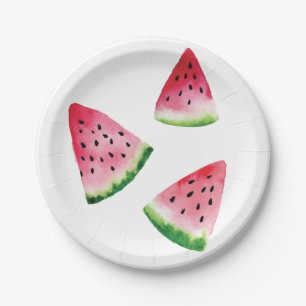 Wassermelone Fruchtscheiben Aquarellfarben Pappteller