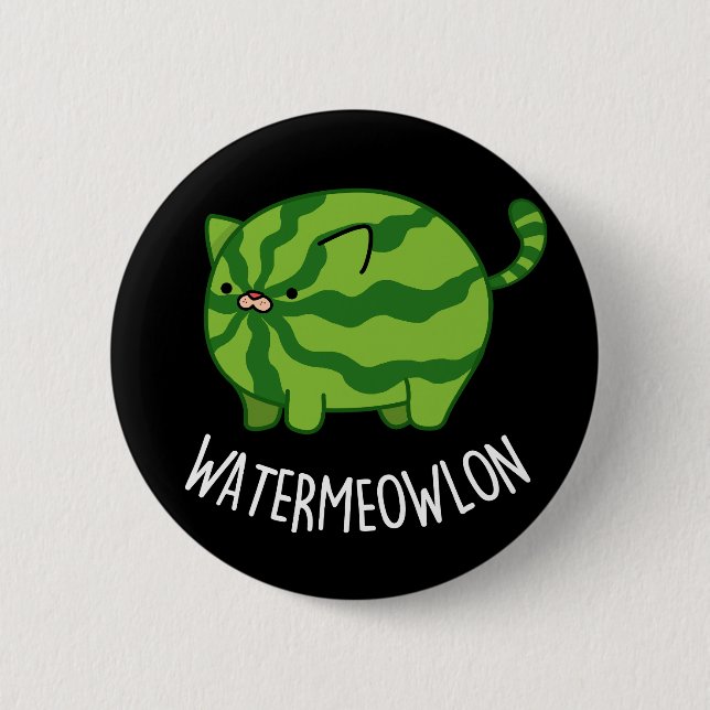 Wassermelone Funny Watermelon Kat Pun Dark BG Button (Vorderseite)