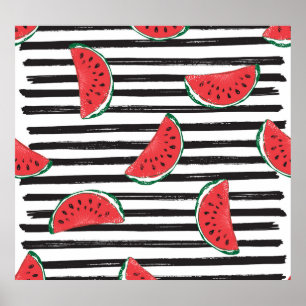 Wassermelone gestreift, Vintag nahtlos. Poster