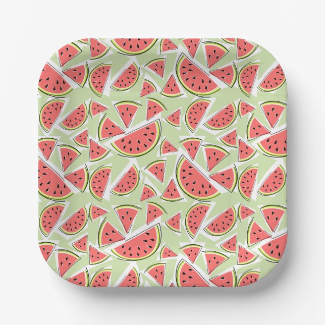 Wassermelone Grün Multi Quadrat Pappteller (Vorderseite)