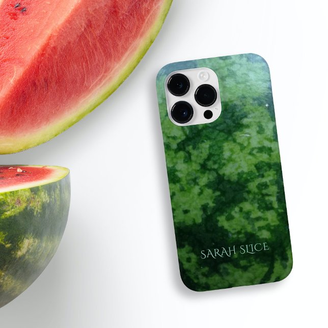 Wassermelone Grüne Frucht Mit Monogramm iPhone 16 Pro Max Hülle (A fun green watermelon rind phone case with space for your name)