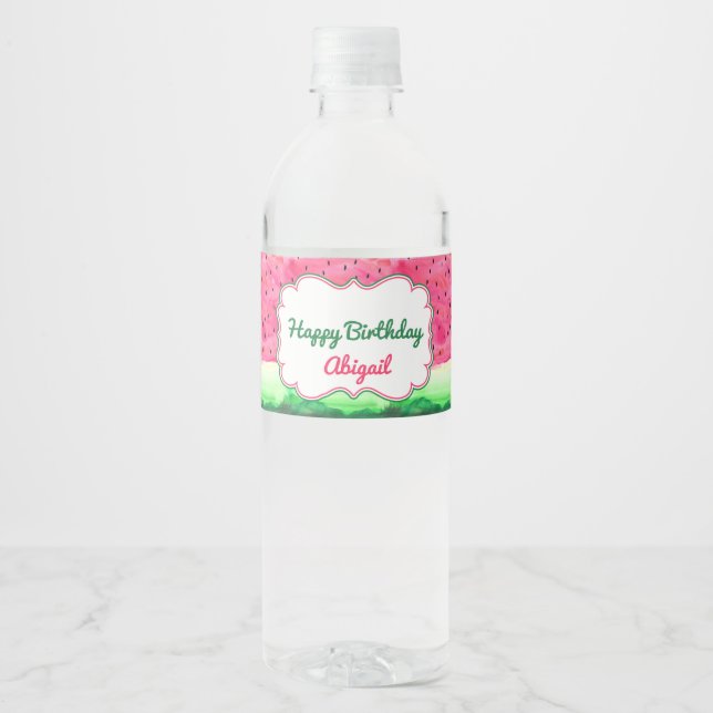 Wassermelone Happy Birthday Water Flasche Label (Vorderseite)