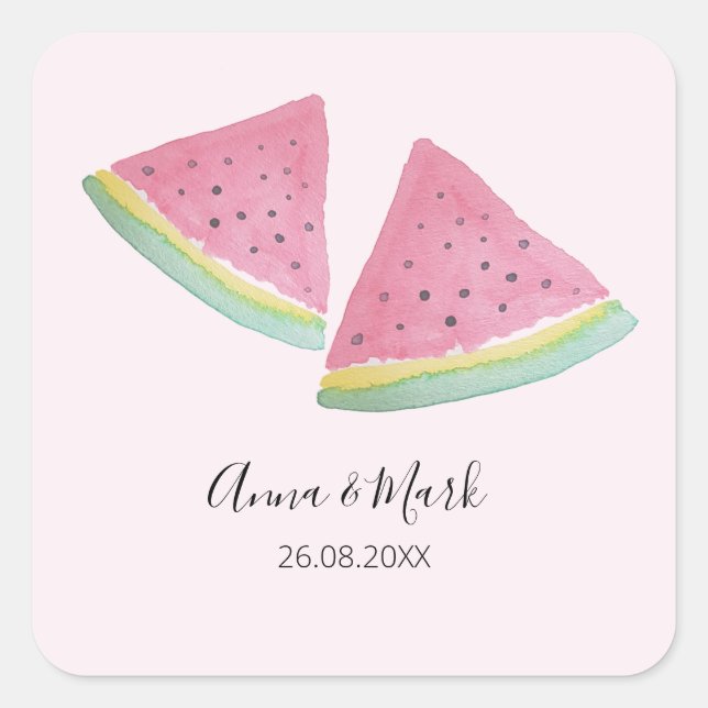 Wassermelone Illustration Wasserfarbe Handgemalt Quadratischer Aufkleber (Vorderseite)