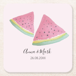 Wassermelone Illustration Wasserfarbe Handgemalt Rechteckiger Pappuntersetzer