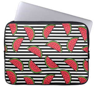 Wassermelone in Schwarz-Weiß-Streifen Laptopschutzhülle