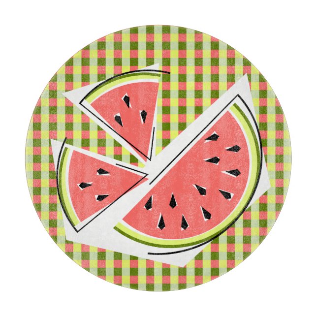 Wassermelone Karo Schneidebrett rund (Vorderseite)