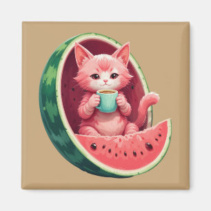 Wassermelone Katze Kaffeepause Magnet