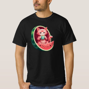 Wassermelone Katze Kaffeepause T-Shirt