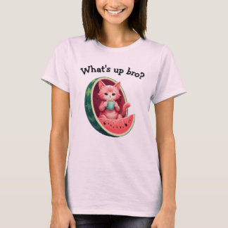 Wassermelone Katze Kaffeepause T-Shirt