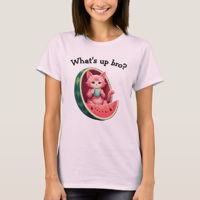 Wassermelone Katze Kaffeepause T-Shirt (Vorderseite)