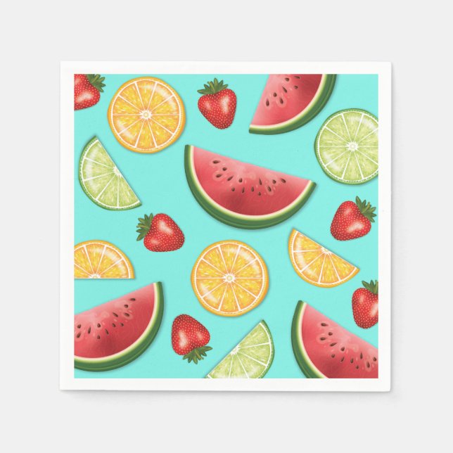 Wassermelone Limon Erdbeeren Früchte Sommermuster Serviette (Vorderseite)