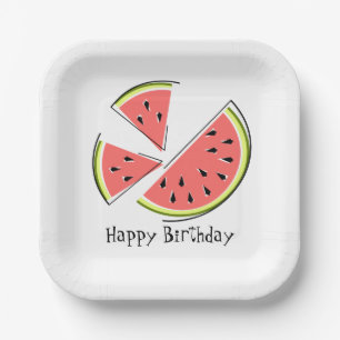 Wassermelone Pieces Happy Birthday Square Pappteller