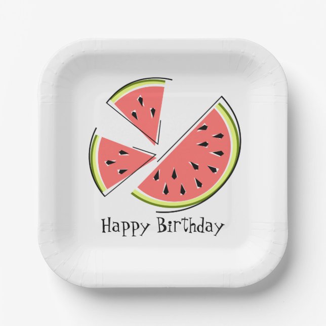 Wassermelone Pieces Happy Birthday Square Pappteller (Vorderseite)