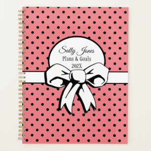 Wassermelone Pink Black Dots White Bow Personalisi Planer