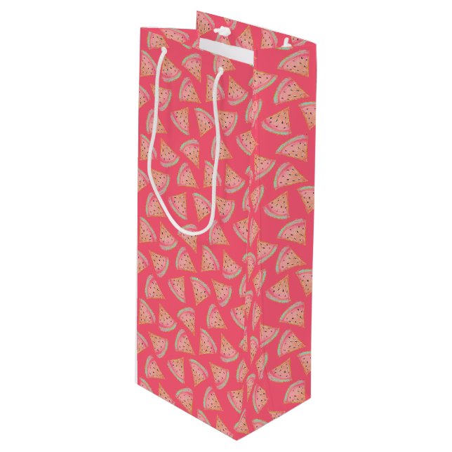 Wassermelone Pink Geschenktüte Für Weinflaschen (Vorderseite Schrägansicht)