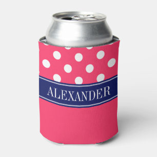 Wassermelone Pink LG Tupfen CB Navy Namensmonogram Dosenkühler