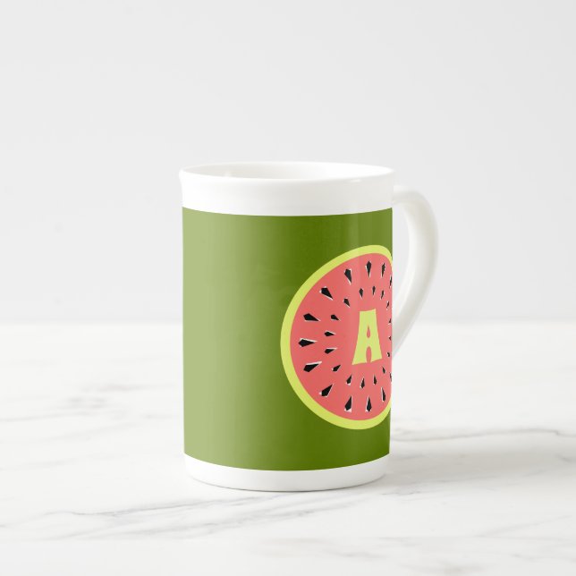 Wassermelone Pink Monogramm Prozellantasse (Vorderseite Rechts)