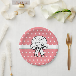 Wassermelone Pink White Polka Dots Bow Personalisi Pappteller