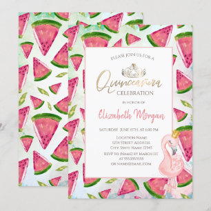 Wassermelone Pinke Flamingos Quinceañera Einladung
