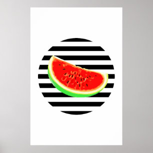 Wassermelone, Poster, Sommerposter, schwarze Strei Poster