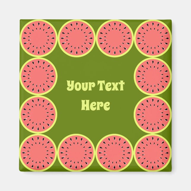 Wassermelone Rosa Textquadrat Magnet (Vorne)