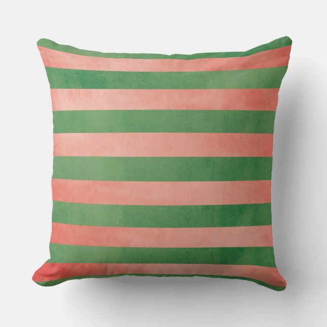 Wassermelone Rosa und grüner Streifen Außenkissen Kissen Für Draußen (Vorderseite)