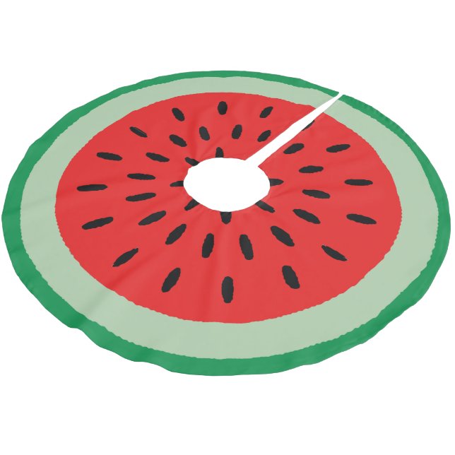 Wassermelone Rote Slice Grüne Rind Black Sees Polyester Weihnachtsbaumdecke (Schrägansicht)