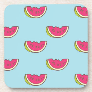 Wassermelone-Scheiben auf aquamarinem Muster Getränkeuntersetzer