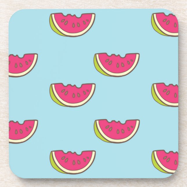 Wassermelone-Scheiben auf aquamarinem Muster Getränkeuntersetzer (Vorderseite)