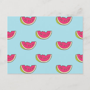 Wassermelone Scheiben auf Aquamarinem Muster Postkarte