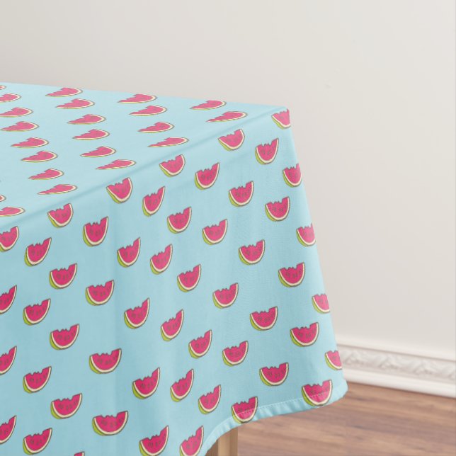 Wassermelone-Scheiben auf aquamarinem Muster Tischdecke (Beispiel)