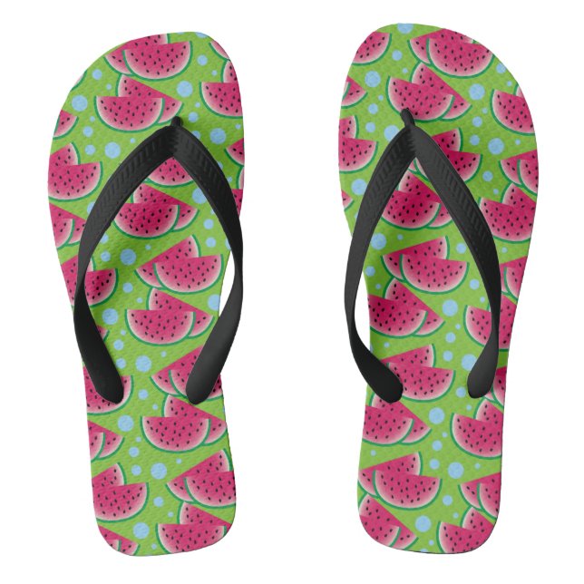 Wassermelone-Scheiben auf Grün mit blauen Punkten Flip Flops (Fußbett)