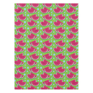 Wassermelone-Scheiben auf Grün mit blauen Punkten Tischdecke