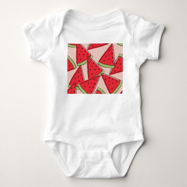 Wassermelone Scheiben Rosa Hintergrund Muster Baby Strampler (Vorderseite)