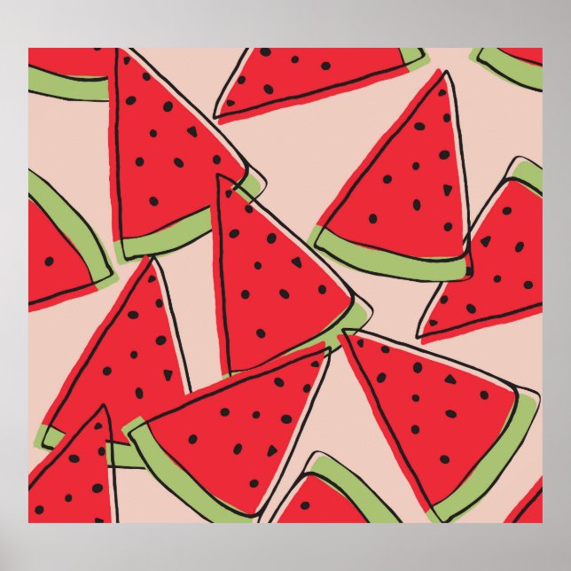 Wassermelone Scheiben Rosa Hintergrund Muster Poster (Vorne)