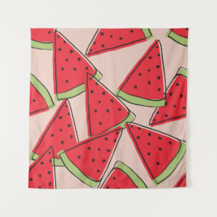 Wassermelone Scheiben Rosa Hintergrund Muster Wandteppich