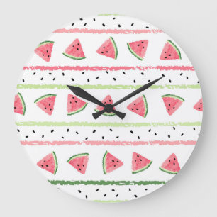 Wassermelone Scheiben: Wasserfarbe gestrichen Naht Große Wanduhr