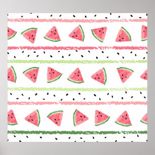 Wassermelone Scheiben: Wasserfarbe gestrichen Naht Poster