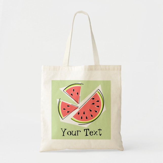 Wassermelone schneidet "Text" Taschen-Taschengrün Tragetasche (Vorne)