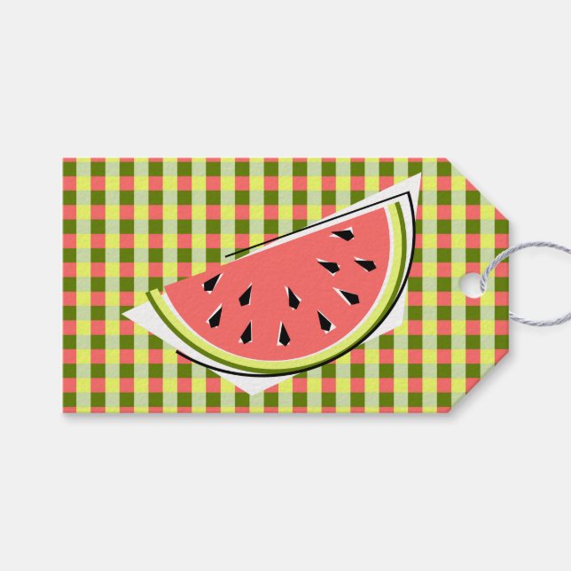 Wassermelone Slice Karo Geschenkanhänger (Vorderseite (Horizontal))