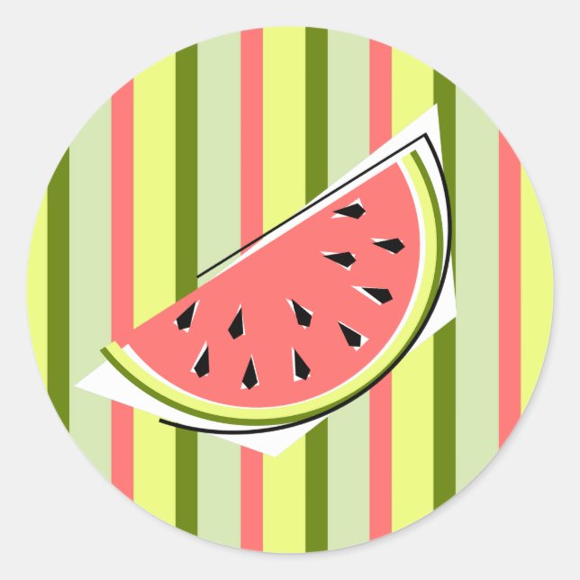 Wassermelone Slice Streifen rund Runder Aufkleber (Vorderseite)