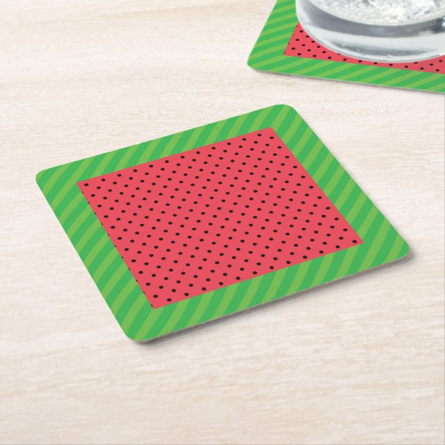 Wassermelone Sommer Früchte grün, rosa/schwarz Leb Rechteckiger Pappuntersetzer (angewinkelt)