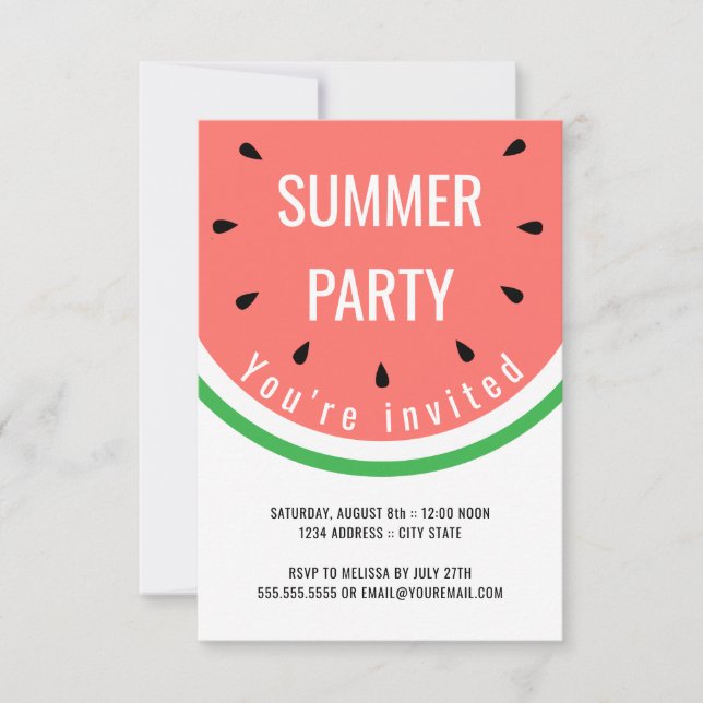 Wassermelone Sommergebirge Party Einladung (Vorderseite)