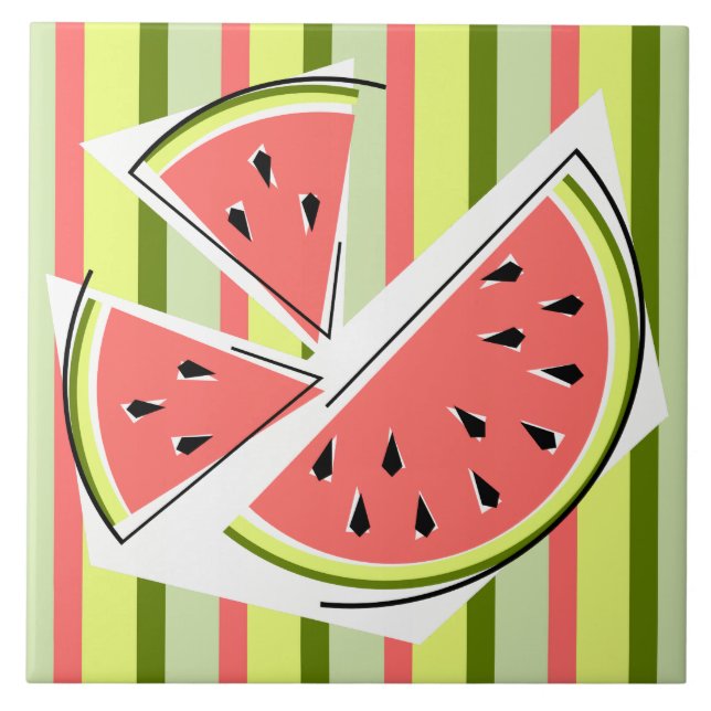 Wassermelone Streifen klassisch Fliese (Vorderseite)