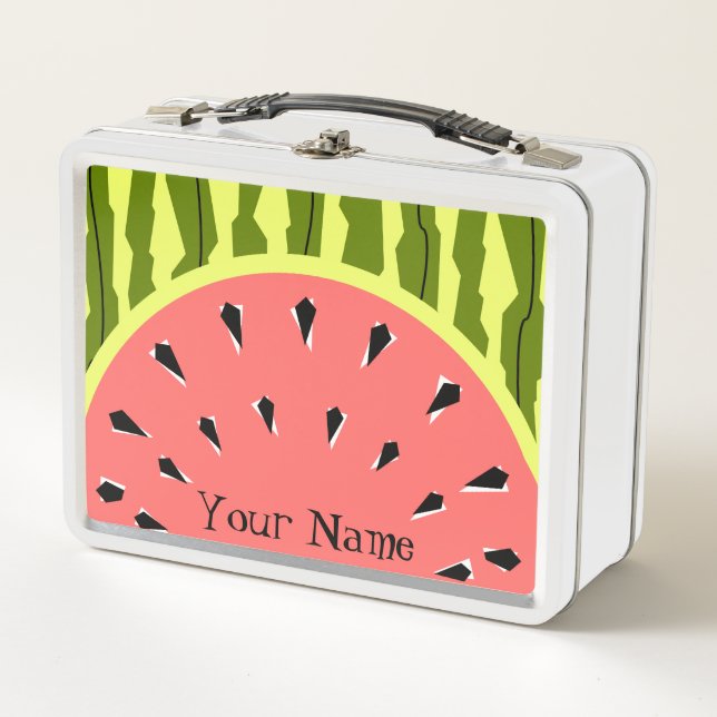 Wassermelone Streifen Rosa Name Metall Brotdose (Vorderseite)