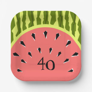 Wassermelone Streifen Rosa Vierzigjähriges Quadrat Pappteller